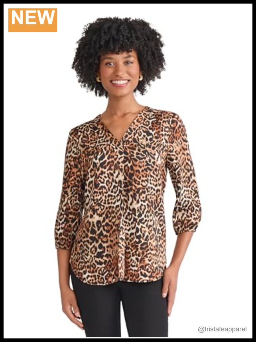 3/4 Puff Sleeve Cheetah Print Top
